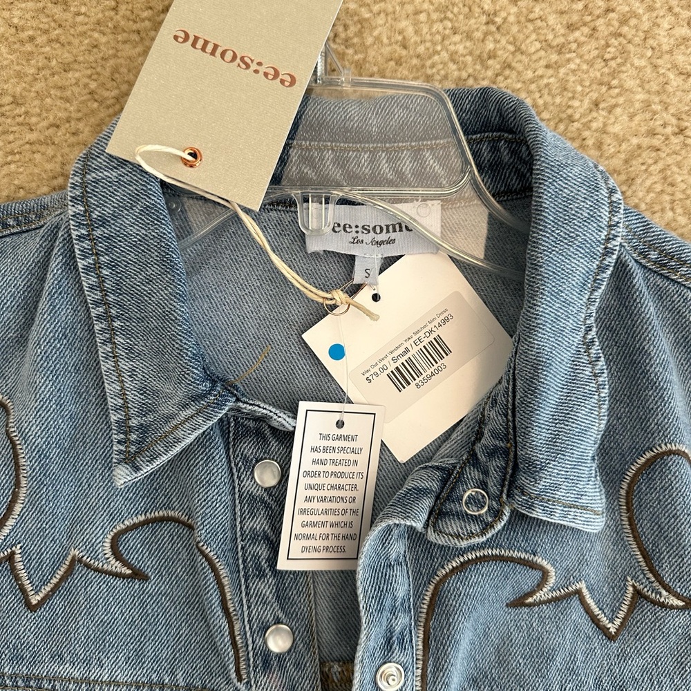 ee:some Denim Button Down Rodeo Western Dress Pockets Cotton NWT Small 8 10 - Picture 3 of 6